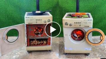 Multi-function wood stove _ Creative idea from cement and old washing machine