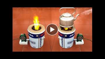 How to make a stove that burns wood chips _ Ideas made from cement and iron barrels