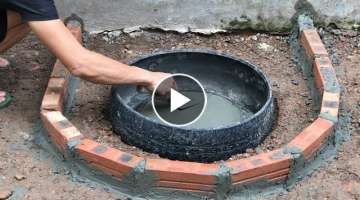 Design and construction of garden combining small aquarium - miniatures from cement, bricks and o...