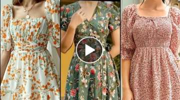 A-line midi dresses/floral patternsdresses/girl's casual dress/printed skat