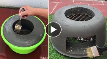 Amazing ideas . DIY smokeless wood stove from cement and plastic pots - make creative wood stove