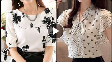 Top 50+ most attractive and affordable dots print chiffon ruffle blouse/shirts design and ideas