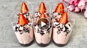 Oreo strawberry dessert shots. Mini no bake dessert cups. Easy and Yummy.