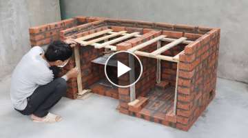 Build a beautiful multi-function wood stove from red brick and cement