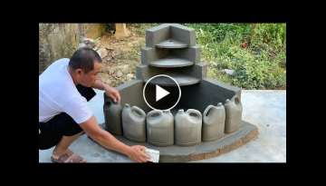 Creative Fish Tank Waterfall From Plastic Bottles and Cement