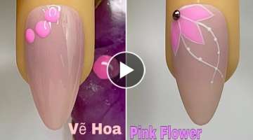 Easy Pink Flower Nails Art For Beginner ????Vẽ Hoa Xuân Hè ????New Nails Design ???? New Nail...