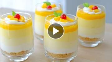 ???????? NO BAKE ，NO GELATIN ，NO EGG｜Mango Mousse Cup ｜Easy Recipes in 15 minutes