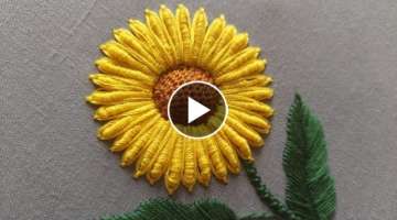 3D sunflower ????????????hand embroidery|hand embroidery tutorial