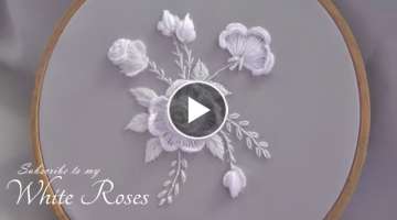 3D White Roses Cast on Stitch - White Embroidery