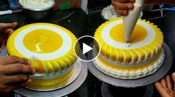 mango flavor cake || cake decoration technique || cake's Topping