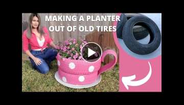 How to make a tea cup planter out of old tires // DIY ideas with scrap tires
