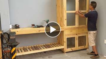 Woodworking Project For A Home Mechanic Workshop // Building A Storage Cabinet Combined With A Ta...