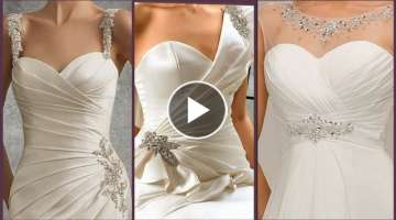 super gorgeous fashonable Embalished lace sleeved chiffon & satin bridal wedding dress for women2...