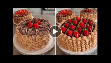 4 decoraciones de pasteles deliciosos con crema de chocolate y fresas