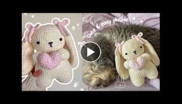 how to crochet a cute bunny holding a heart | amigurumi tutorial (no magic ring!) + free pattern