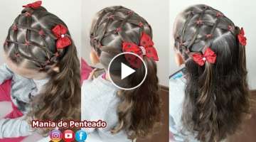 Penteado Infantil tiara de ligas com cabelo solto ou amarração.
