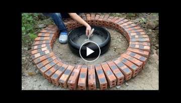 My Wife is Crazy about the way I make a Fountain! Garden Decoration ideas by Brick, Tires and Cem...
