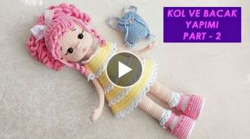 Pembe Saçlı Bebek Kol ve Bacak Yapımı 2. Bölüm (amigurumi doll Pattern)English subtitle