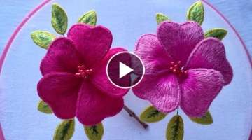 Beautiful 3D Flowers Hand Embroidery | Long and Short Stitch | Tutorial Menyulam Bunga Bagi Pemul...