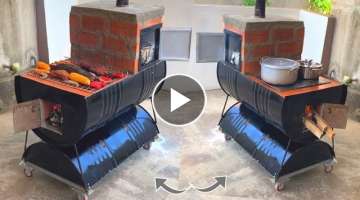 Outdoor multi purpose oven _ creative ideas from cement and non iron barrels