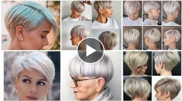 Newly Short Pixie HairCuts Over 40 | Grey Silver Dye | Best Trending Fine Look