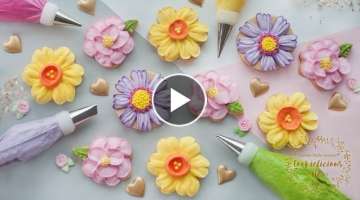 HOW TO PIPE ROYAL ICING TO MAKE 3 BEAUTIFUL FLOWER COOKIES ~ Camellia, Daffodil & Cosmos Flowers