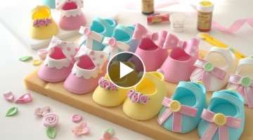 How To Make Fondant Baby Shoes With Bow Cake Topper | Tutorial 귀여운 폰던 베이비슈즈 �...