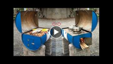 Outdoor multifunctional wood stove _ Creative ideas from cement and non iron barrels