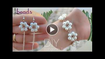 Beyaz inci bileklik & küpe yapımı/DİY/White pearl bracelet and earring making //Lbeads