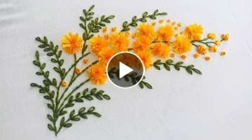 Hand Embroidery: Beautiful Mimosa Flowers Embroidery