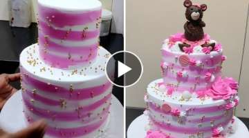 Two Step Teddy Bear Cake Design | Flowers Design Idea | Cake Video