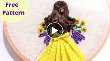 Amazing,Beautiful Hand Embroidery Doll Design/Girl and Hair Embroidery for Beginners/Curly Hairst...